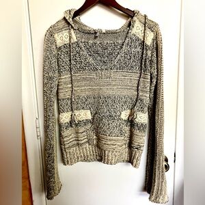 Beautifully Crafted Lace Hooded Cable Knit Sweater - Cream and Black by Rip Curl